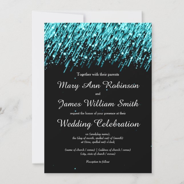 Elegant Wedding Save The Date Stars Turquoise (Front)