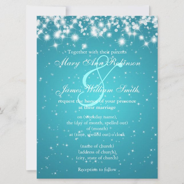 Elegant Wedding Save The Date Winter Sparkle Blue (Front)