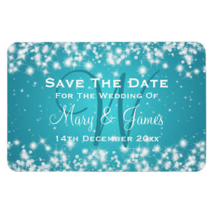 Elegant Wedding Save The Date Winter Sparkle Blue Magnet