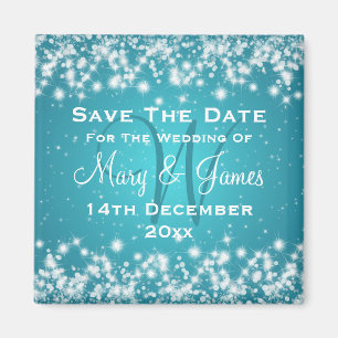 Elegant Wedding Save The Date Winter Sparkle Blue Magnet