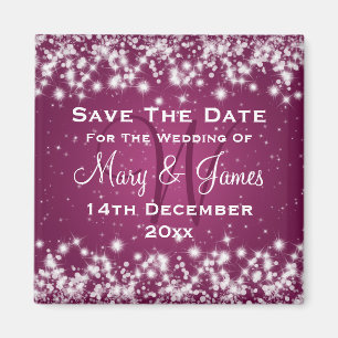 Elegant Wedding Save The Date Winter Sparkle Pink Magnet