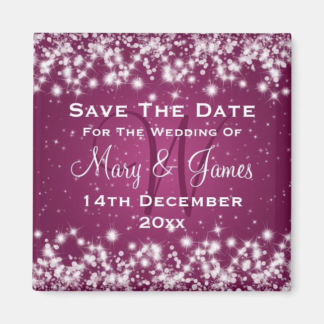 Elegant Wedding Save The Date Winter Sparkle Pink Magnet (Front)