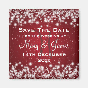 Elegant Wedding Save The Date Winter Sparkle Red Magnet