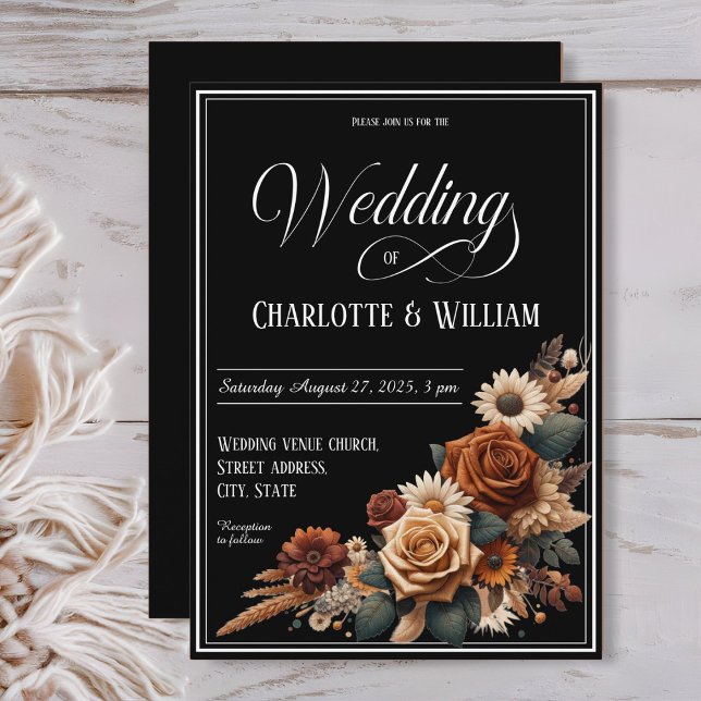 Elegant Wedding Script Brown Floral Invitation (Creator Uploaded)