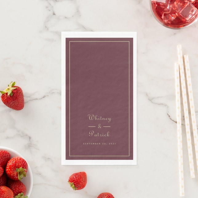 Elegant Wedding Script Minimalist Burgundy Gold Napkin (Insitu)