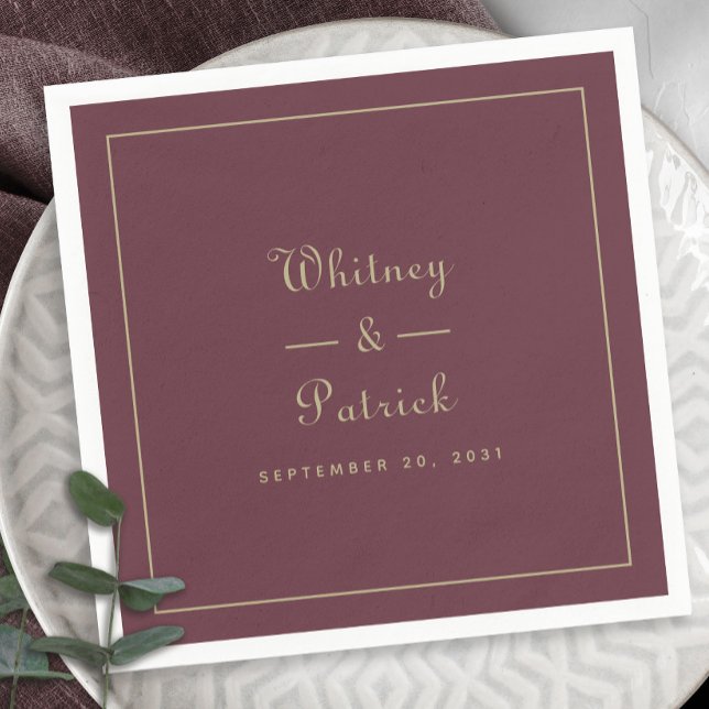 Elegant Wedding Script Minimalist Gold & Burgundy Napkin (Creator Uploaded)