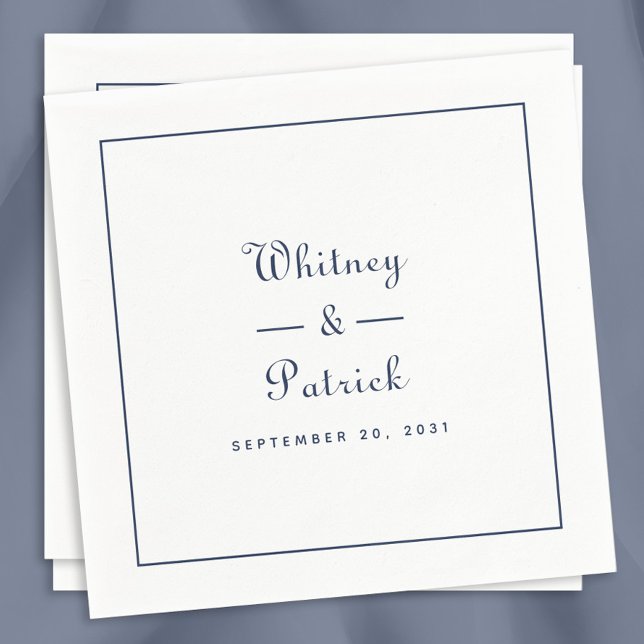 Elegant Wedding Script Minimalist Navy Blue Chic Napkin (Creator Uploaded)