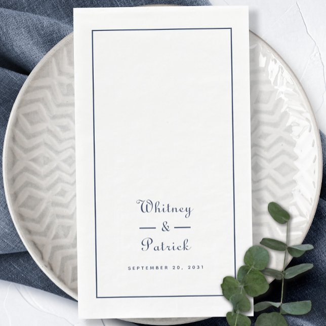 Elegant Wedding Script Minimalist Navy Blue Dinner Napkin (Elegant Wedding Script Minimalist Navy Blue Dinner Paper Guest Towels)