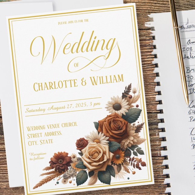 Elegant Wedding Script Rustic Floral Invitation (Creator Uploaded)