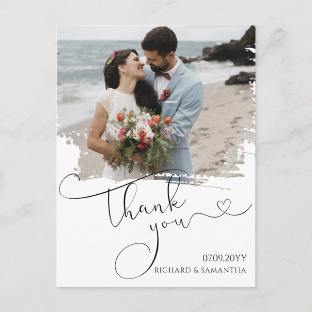 Elegant Wedding Script Thank You Photo Postcard (Front)
