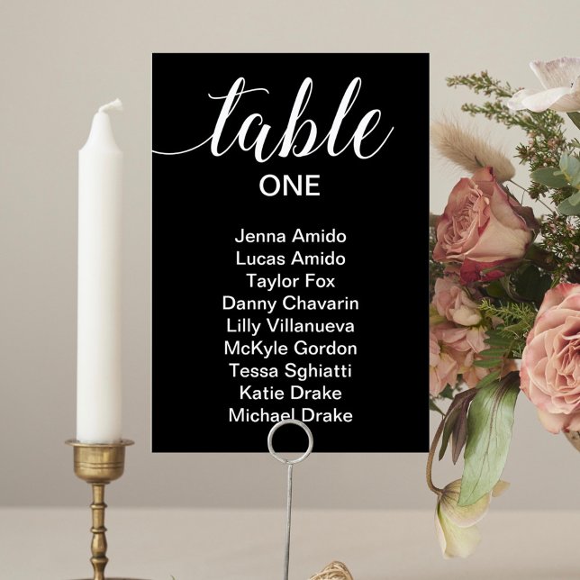 Elegant Wedding Seating Chart Card White On Black (Creator Uploaded)