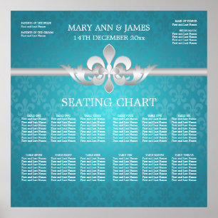 Elegant Wedding Seating Chart Fleur De Lis Blue