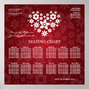 Elegant Wedding Seating Chart Flowery Heart Red