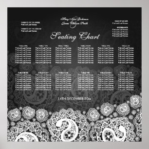 Elegant Wedding Seating Chart Paisley Lace Black