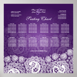 Elegant Wedding Seating Chart Paisley Lace Purple