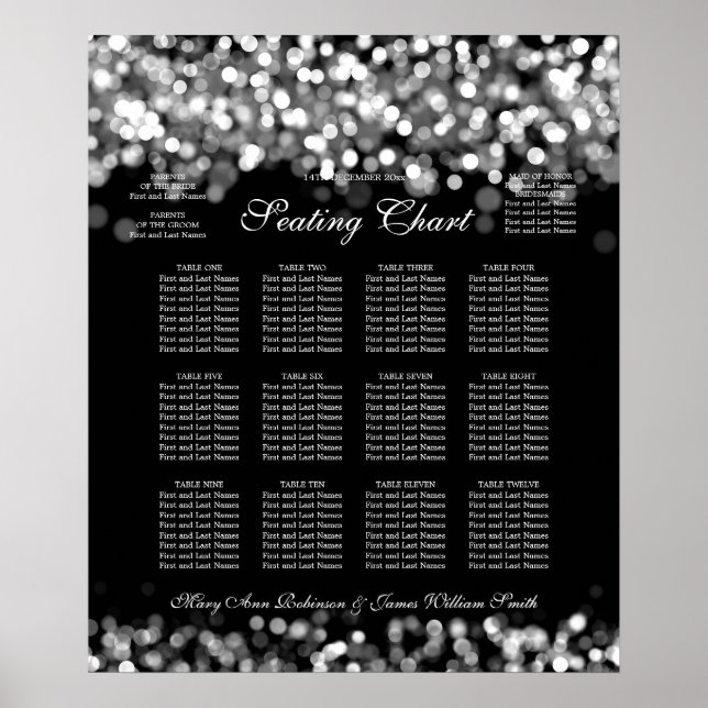 Elegant Wedding Seating Chart Silver Lights (Front)