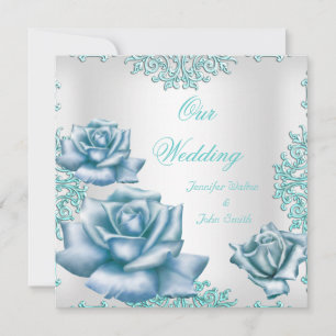 Elegant Wedding sets Teal Blue Roses Invitation