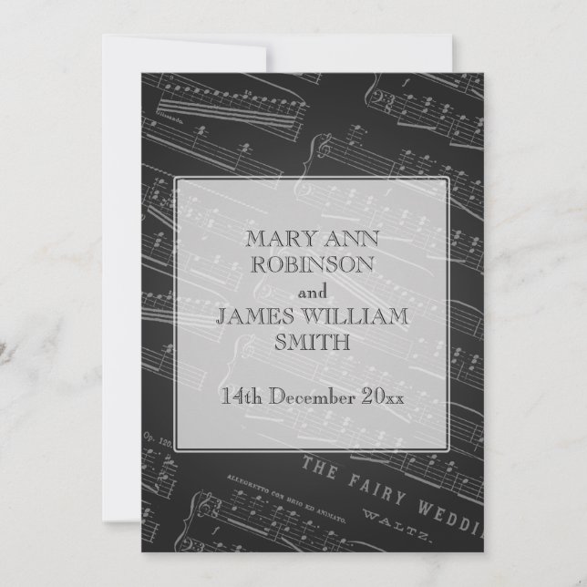 Elegant Wedding Sheet Music Black Invitation (Front)