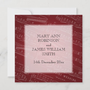 Elegant Wedding Sheet Music Red Invitation