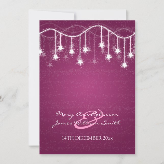 Elegant Wedding Shimmering Stars Berry Pink Invitation (Front)
