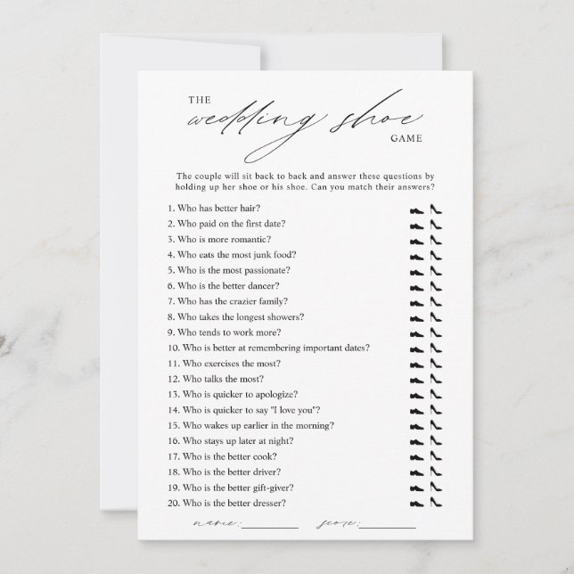 Elegant Wedding Shoe Game Invitation (Front)