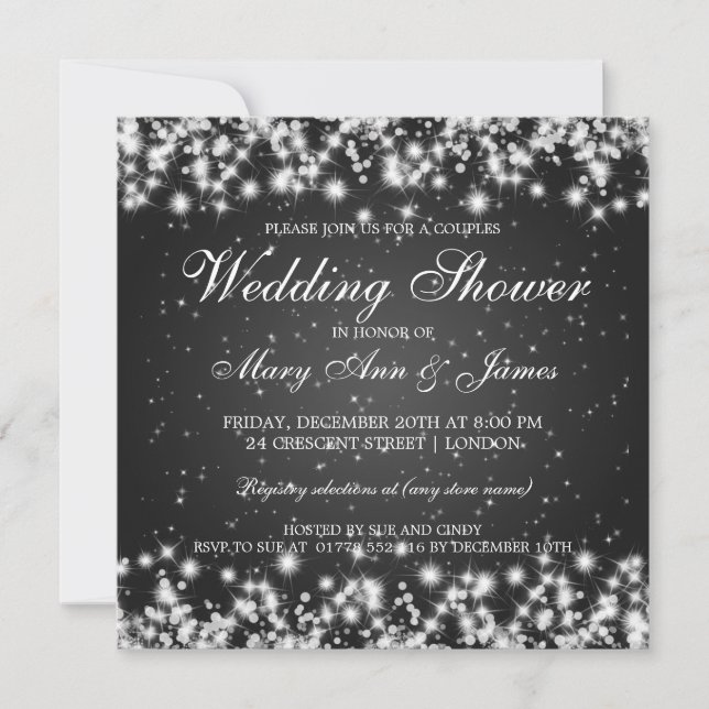 Elegant Wedding Shower Winter Sparkle Black Invitation (Front)