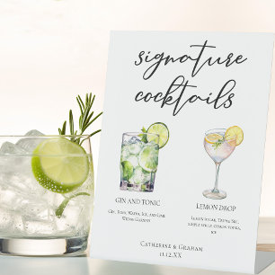 Elegant Wedding Signature Cocktails Menu Pedestal Sign