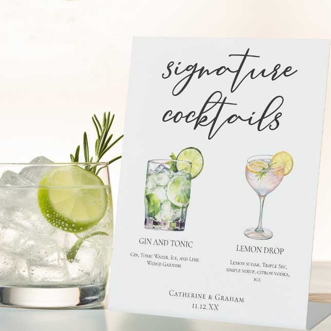 Elegant Wedding Signature Cocktails Menu Pedestal Sign (Creator Uploaded)
