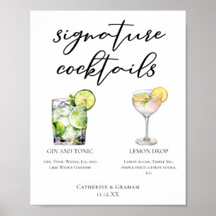 Elegant Wedding Signature Cocktails Menu Poster