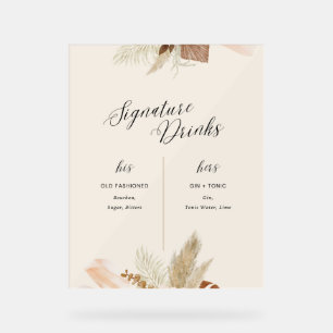 Elegant Wedding Signature Drinks Menu – Floral Pas Acrylic Sign