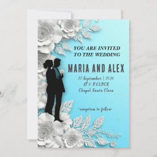 Elegant Wedding Silhouette Amid Floral Design Invitation