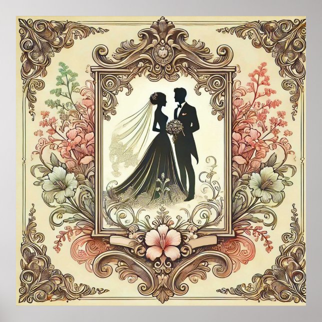 Elegant Wedding Silhouette Framed Poster (Front)
