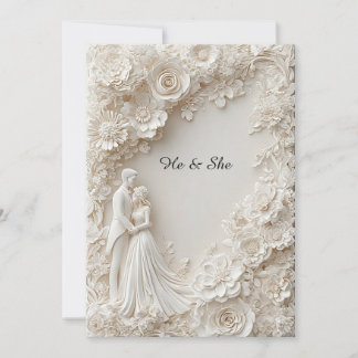 🌸 Elegant Wedding Silhouette Ivory Floral Paper Invitation