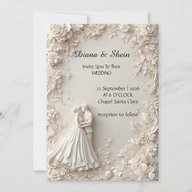 Elegant Wedding Silhouette with Floral Border Invitation (Front)