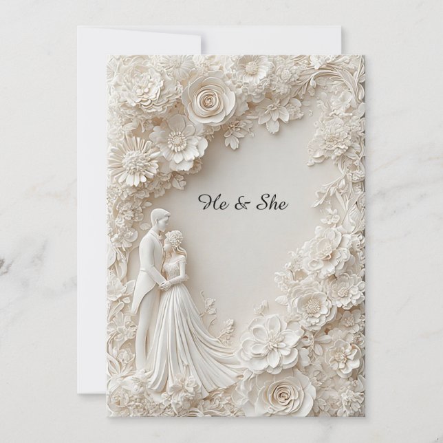 Elegant Wedding Silhouette with Floral Border Invitation (Front)