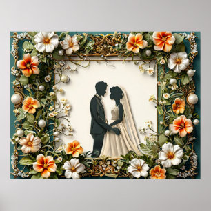 Elegant Wedding Silhouette with Floral Frame Decor