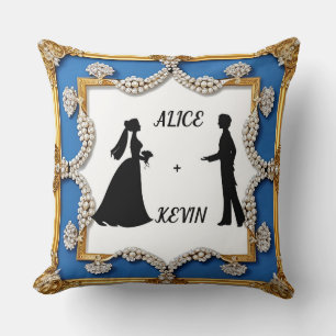 Elegant Wedding Silhouette with Ornate Pearl Cushion