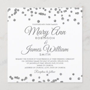 Elegant Wedding Silver Faux Glitter Confetti Invitation