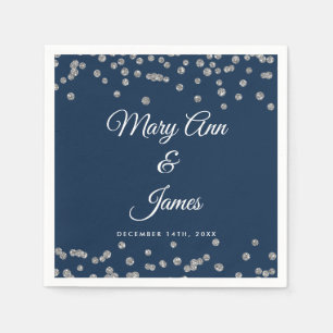 Elegant Wedding Silver Faux Glitter Confetti Navy Napkin