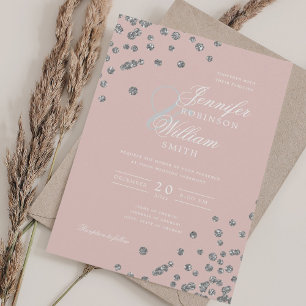 Elegant Wedding Silver Glitter Confetti Blush Invitation