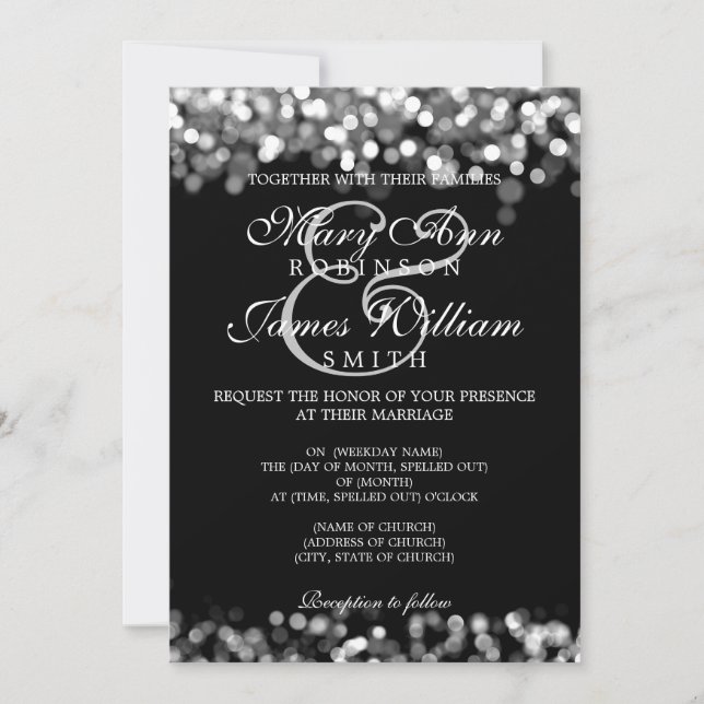 Elegant Wedding Silver Lights Invitation (Front)