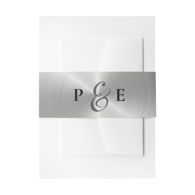 Elegant Wedding Silver Metallic Flare Initials Invitation Belly Band (Front Example)
