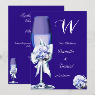 Elegant Wedding Silver Navy Blue Floral Roses Invitation