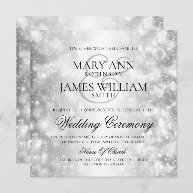 Elegant Wedding Silver Shimmer Lights Invitation (Front/Back)