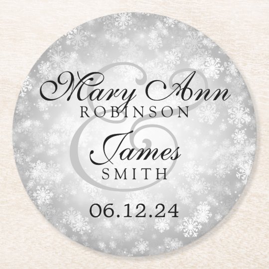 Elegant Wedding Silver Winter Wonderland Round Paper Coaster