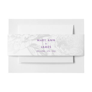 Elegant Wedding Simple Floral Silver Purple Invitation Belly Band