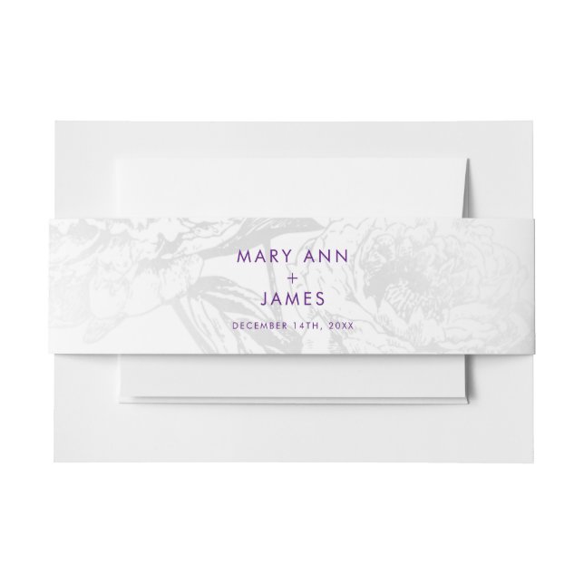 Elegant Wedding Simple Floral Silver Purple Invitation Belly Band (Front Example)