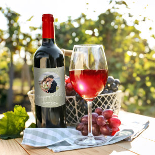 Elegant Wedding Simple Photo Tropical Palm Leaves Wine Label