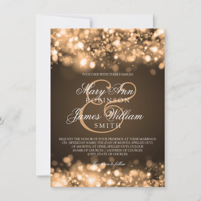 Elegant Wedding Sparkling Lights Gold Invitation (Front)