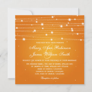 Elegant Wedding Sparkling Lines Orange Invitation